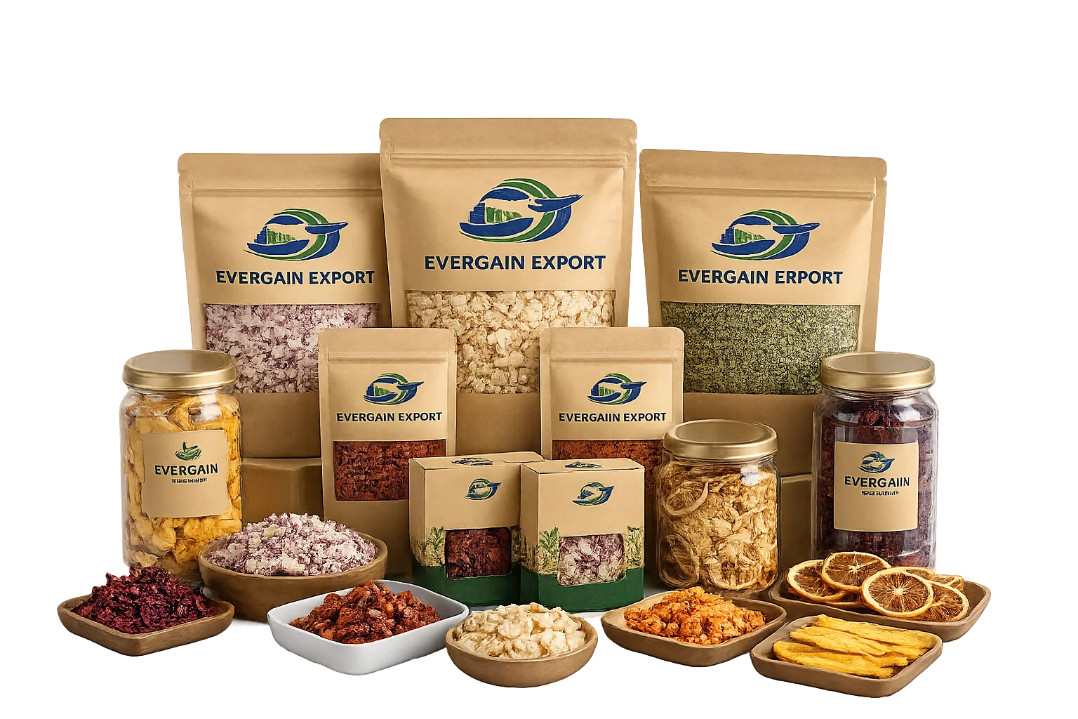 Dried agricultural products prepared for international export