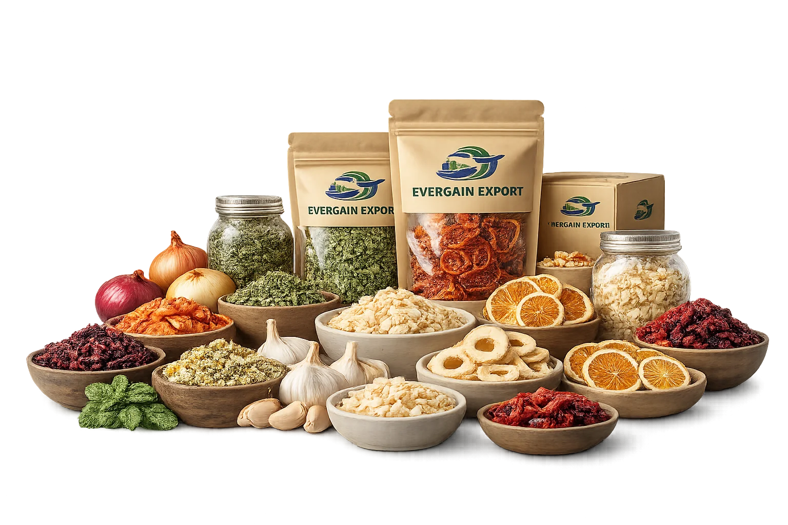 Premium dried vegetables and herbs from Evergain Export